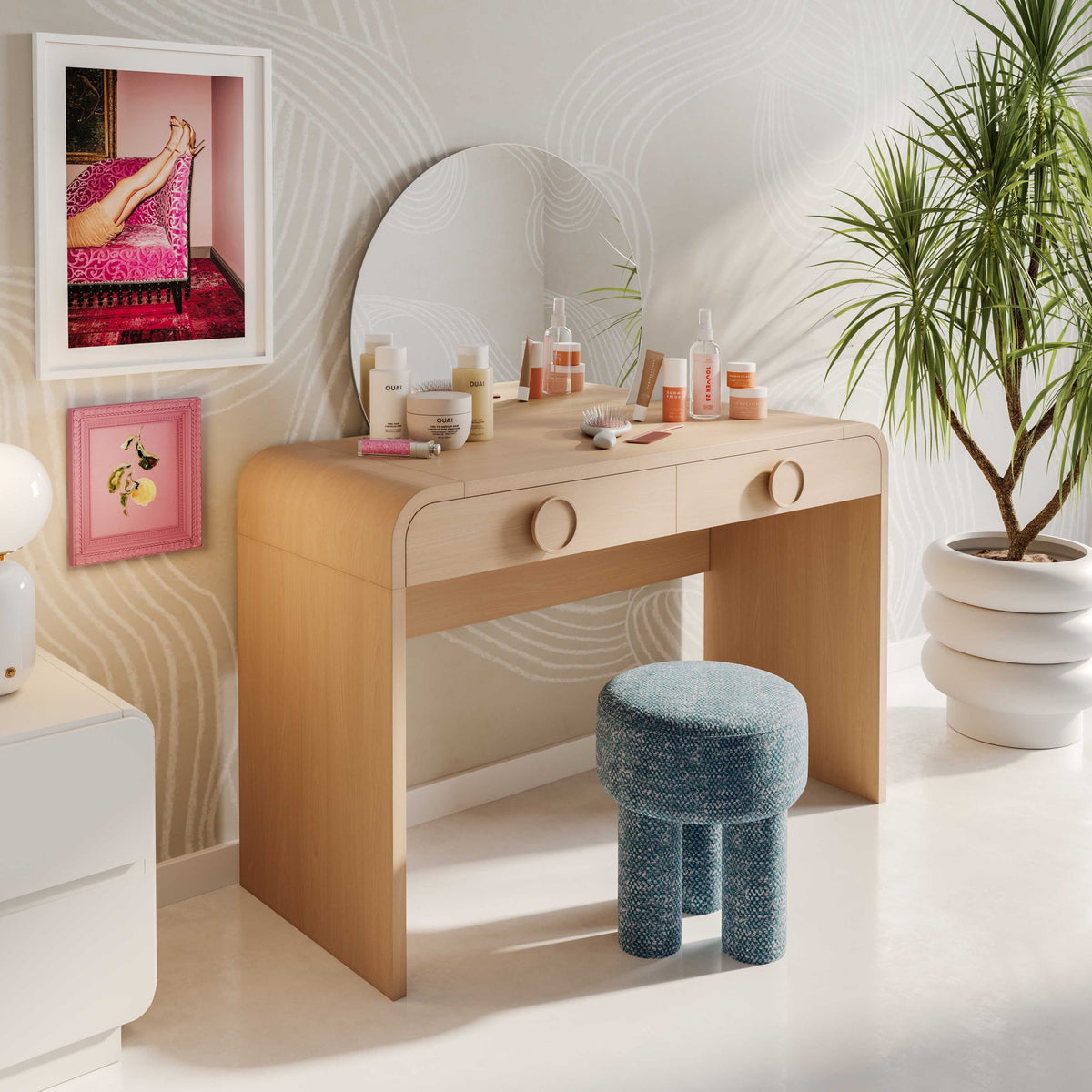 Moonrise - 2 Drawer Vanity Desk - Natural Ash - R&R Furniture Gallery (Fountain Valley, CA)