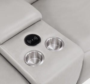 2679 - Genuine Leather Sofa With 4 Power Recliners, Power Headrests & 3 Storage Consoles
