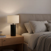 Aura - Table Lamp With On / Off Switch Block Base - Black / White - R&R Furniture Gallery (Fountain Valley, CA)