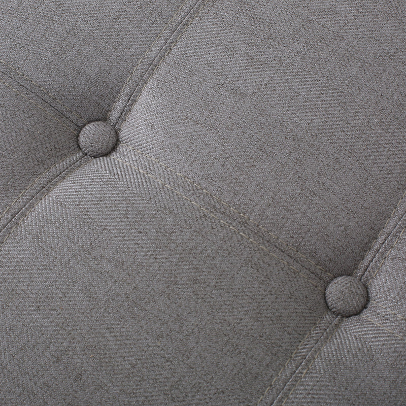 Light gray upholstered storage ottoman by Noble House with lift-top and button-tufted seat, ideal for living room storage.