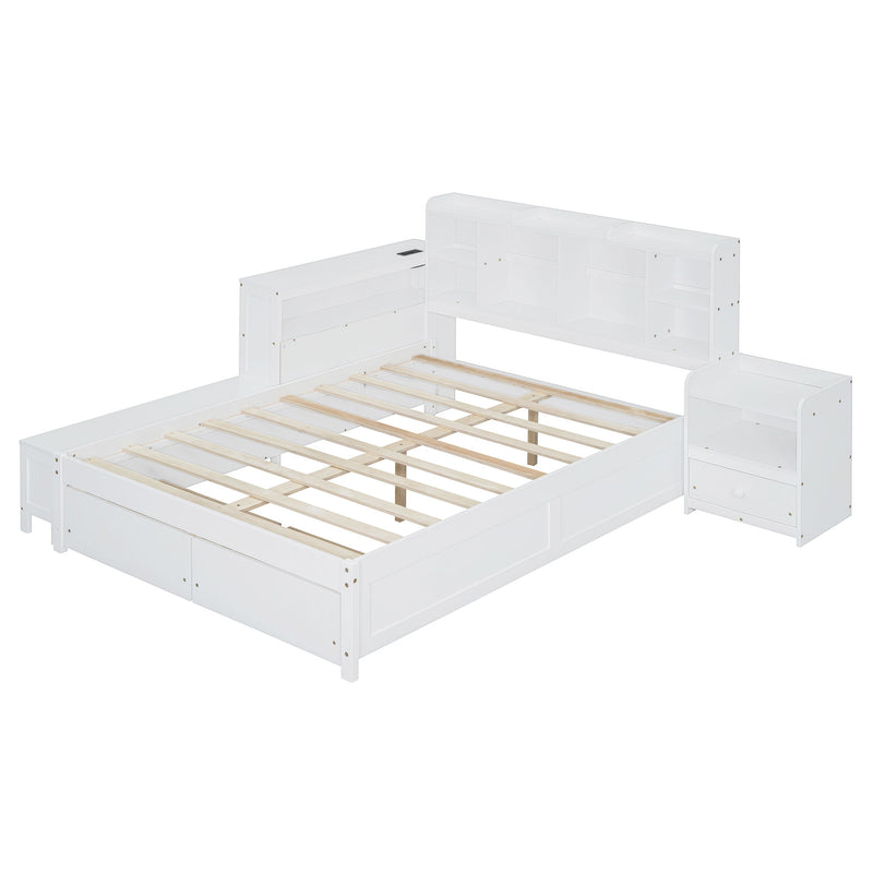 Platform Bed With Multi Functional Storage Space, Nightstand, 2 Drawers, USB Ports And Desk - R&R Furniture Gallery (Fountain Valley, CA)