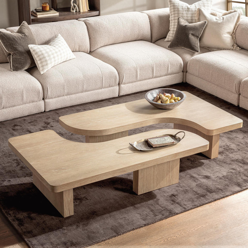 Classic Home Melina coffee table with a sleek wooden top and sturdy metal legs, ideal for living room décor.