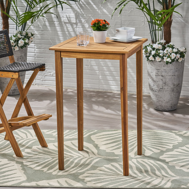 Outdoor Minimalist Acacia Wood Square Bar Table - R&R Furniture Gallery (Fountain Valley, CA)