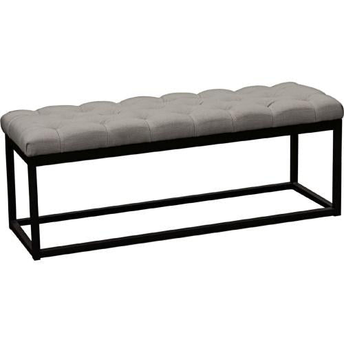 Mateo Black Powder Coat Metal Small Linen Tufted Bench - Grey