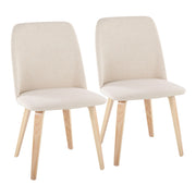 Lumi Source Toriano mid-century modern dining chair set with solid wood legs, in natural/cream or walnut/beige colors.