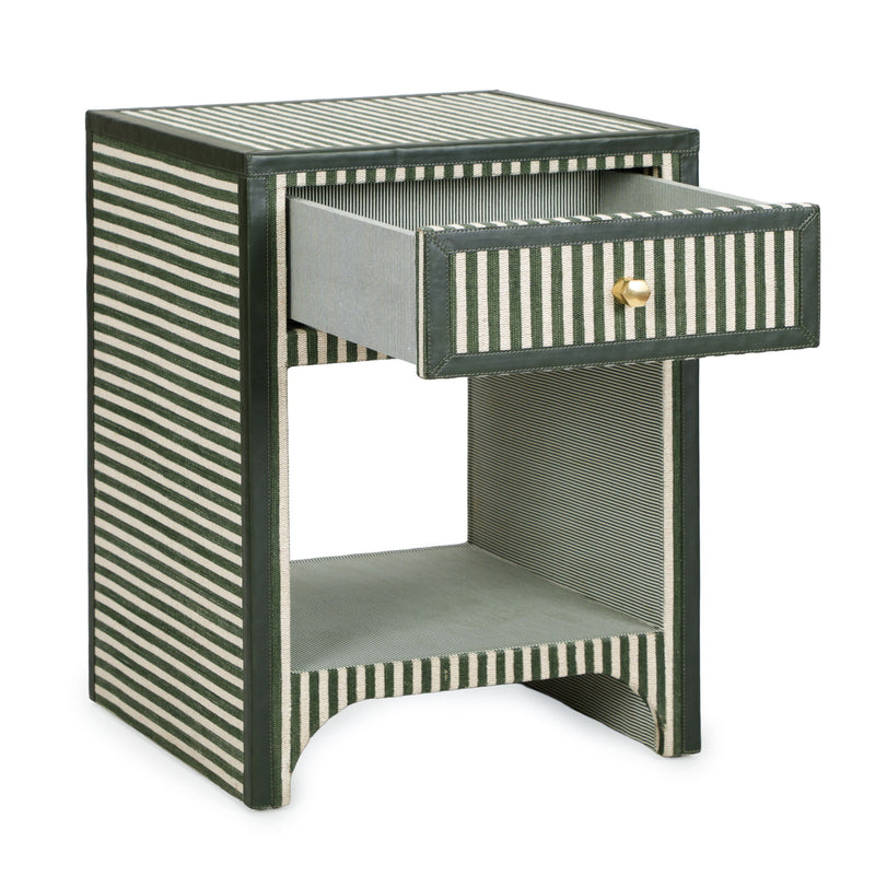 TOV Furniture Kora Cotton Jute Nightstand with a modern accent design, featuring a woven texture and sleek storage drawer.