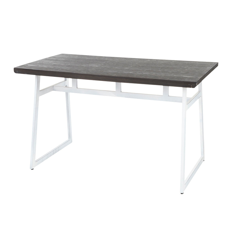 Lumi Source Geo industrial dining table with vintage white and espresso finish, featuring a modern geometric design and sturdy wooden top.