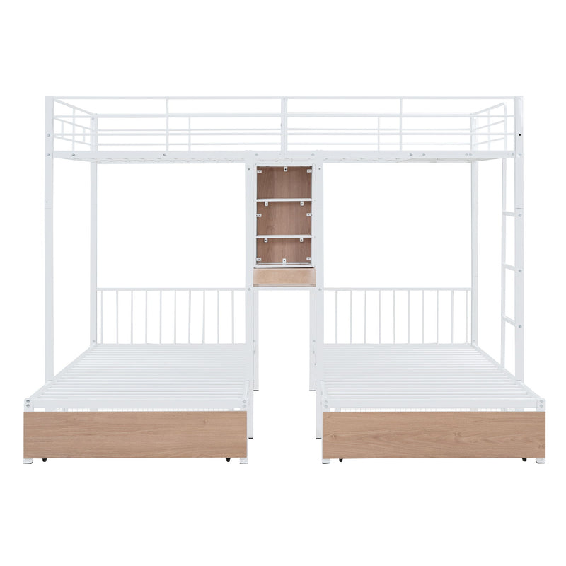 Triple Bunk Bed With Drawers, Multi-Functional Frame With Desks And Shelves In The Middle - R&R Furniture Gallery (Fountain Valley, CA)