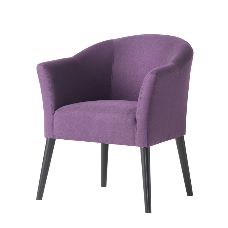 Noble House fabric arm chair with wooden legs and cushioned plum seat, modern and comfortable for living room decor.