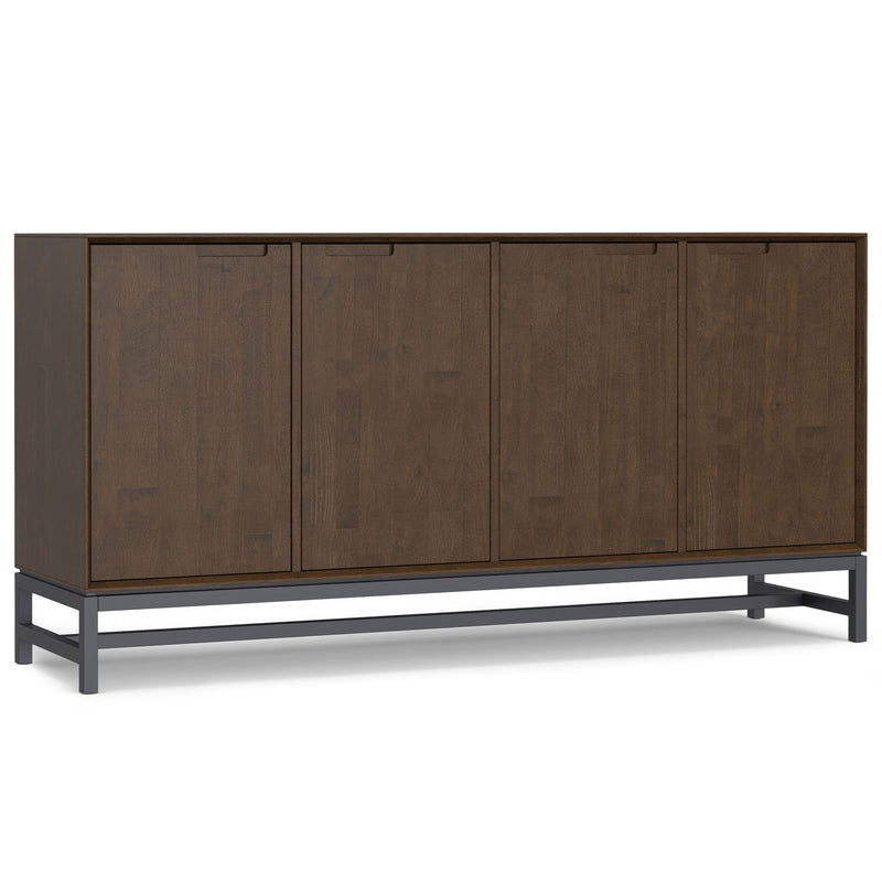 Simpli-Home Banting solid wood sideboard buffet with metal frame, modern industrial design, featuring spacious storage for dining room.