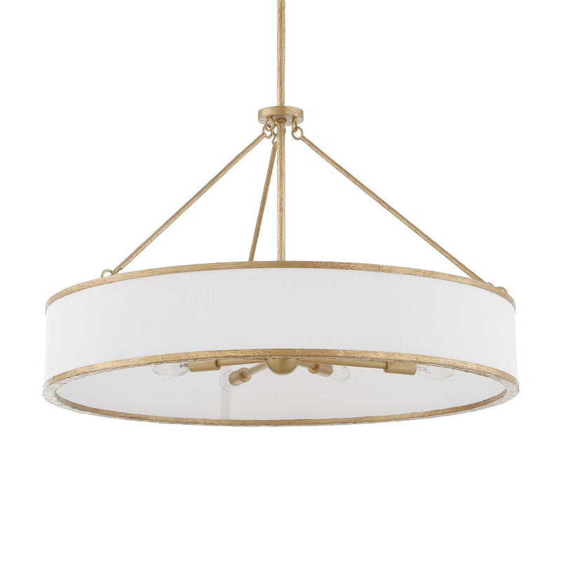 Uttermost Algiers 8-light drum pendant chandelier with gold and white finish, featuring modern design and drum-shaped shade.