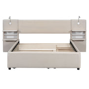Upholstered Platform Bed With Reading Lights, Drawers, Trundle And Shelves - R&R Furniture Gallery (Fountain Valley, CA)