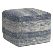 Simpli-Home square upholstered clay accent pouf with cushioned top and fabric upholstery, ideal for seating or decor.