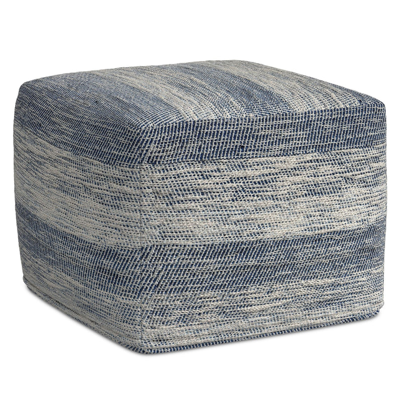 Simpli-Home square upholstered clay accent pouf with cushioned top and fabric upholstery, ideal for seating or decor.