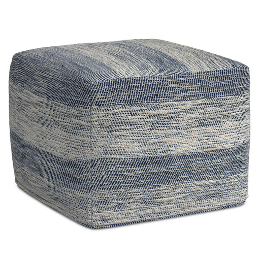 Simpli-Home square upholstered clay accent pouf with cushioned top and fabric upholstery, ideal for seating or decor.