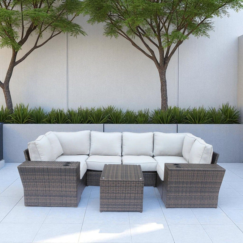 Outdoor Wicker Sectional With Weather Resistant Cushions And Table - R&R Furniture Gallery (Fountain Valley, CA)
