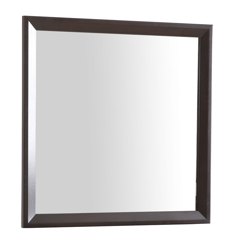 Glory Furniture Primo mirror with a sleek modern frame, hanging on a wall, showcasing its stylish and reflective surface.