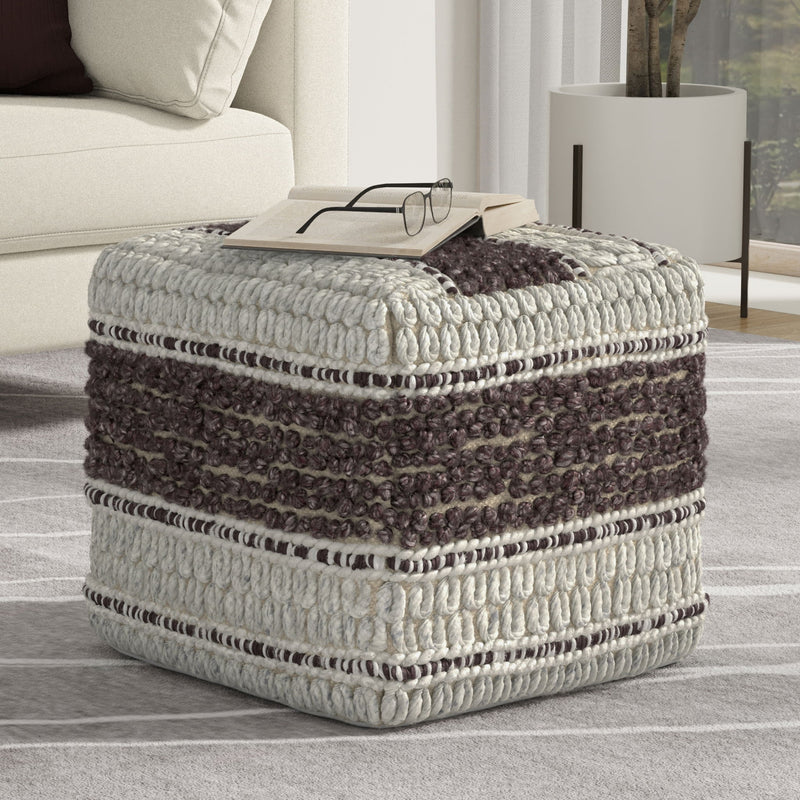 Handcrafted square fabric pouf from Simpli-Home's Grady accent poufs collection, featuring a stylish and versatile design.