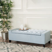 Noble House Guernsey storage ottoman with tufted top, versatile upholstered ottoman for living room or bedroom storage.
