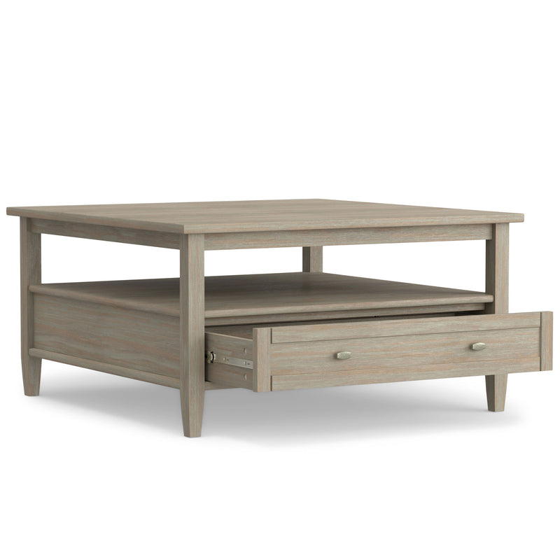 Handcrafted Warm Shaker coffee table by Simpli-Home with a wooden finish and sturdy design for living room decor.
