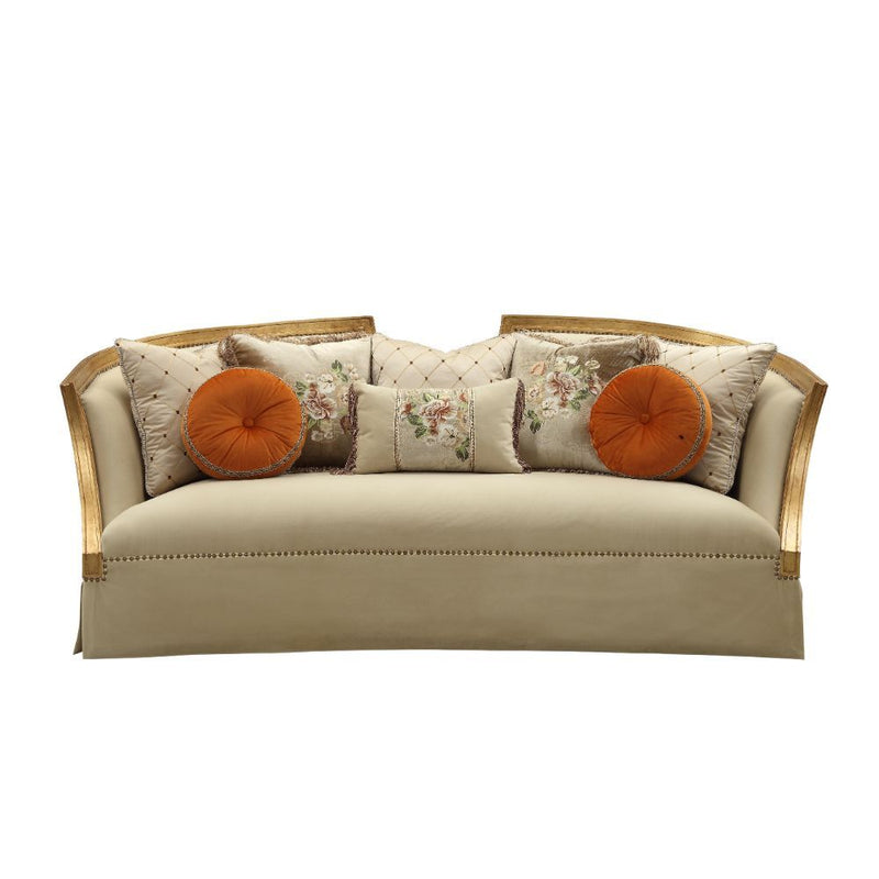 Daesha - Sofa With 8 Pillows - Tan Flannel & Antique Gold - R&R Furniture Gallery (Fountain Valley, CA)