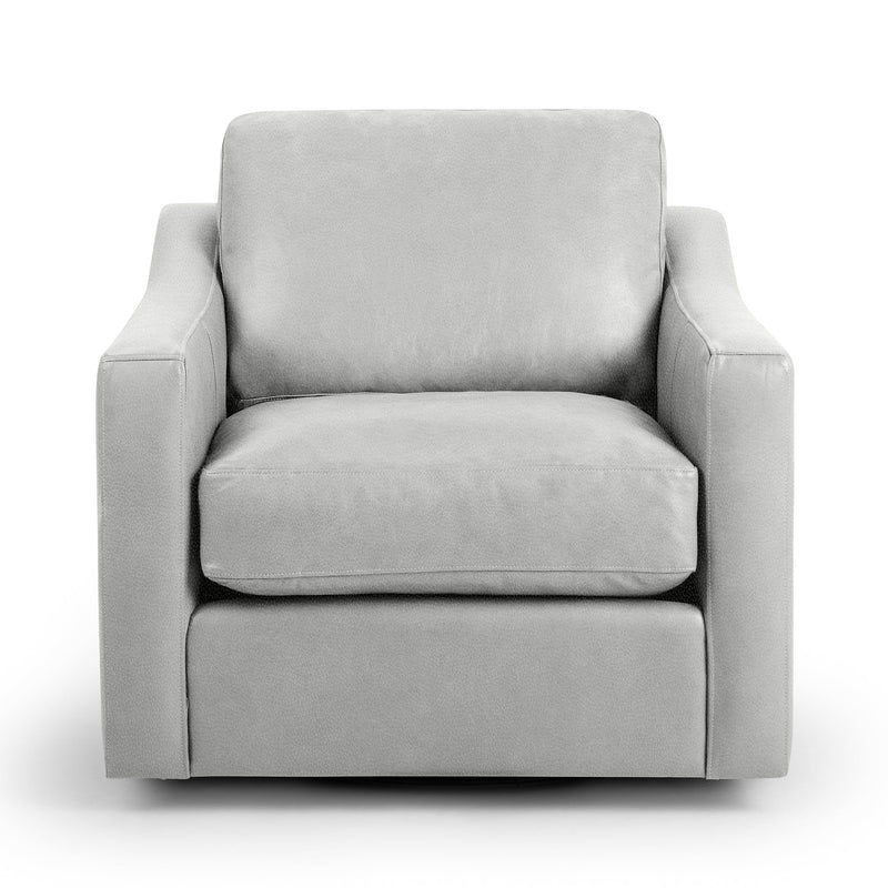 Classic Home Aspen swivel chair with plush fabric upholstery and a modern design, shown in a cozy living room setting.