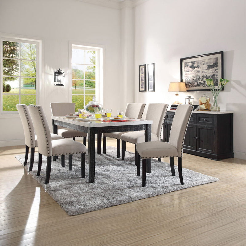 Nolan - Dining Table - White Natural Marble Top & Salvage Dark Oak - R&R Furniture Gallery (Fountain Valley, CA)