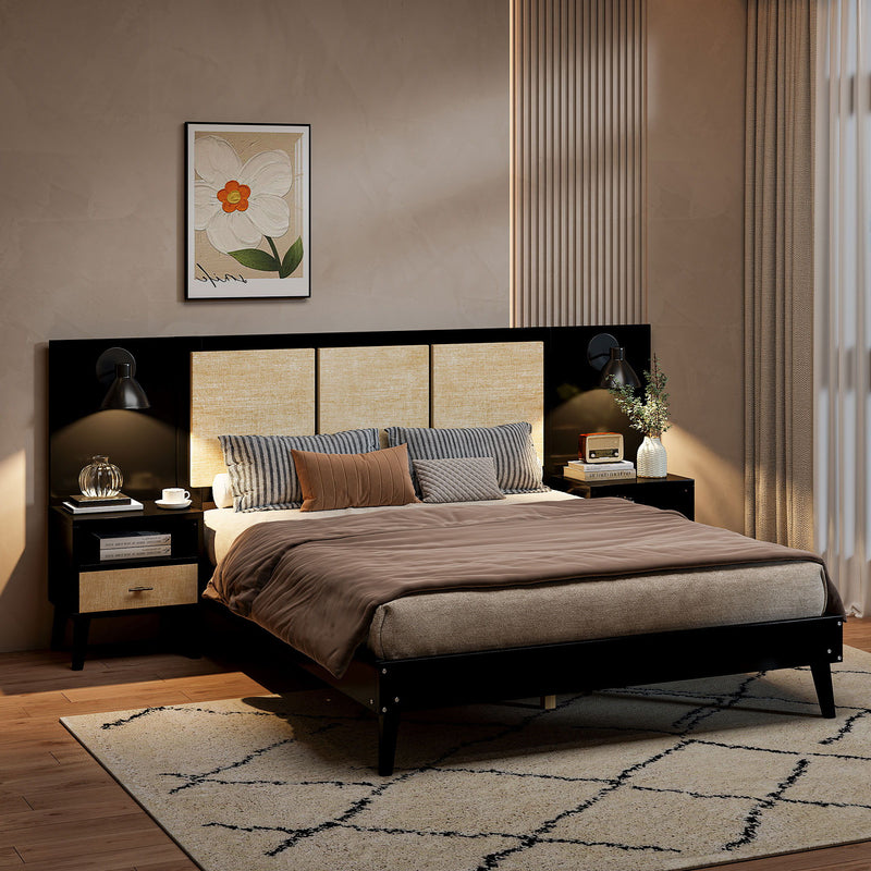 Bed Frame With 2 Nightstands Elegant Design With Lamps - R&R Furniture Gallery (Fountain Valley, CA)