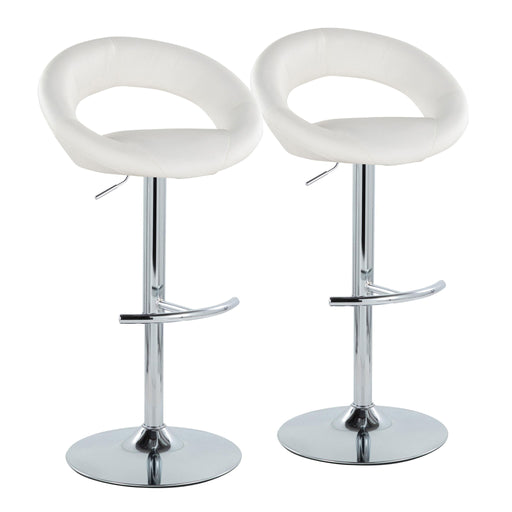 Two Lumi Source Posh contemporary adjustable barstools with swivel, rounded T-footrest, set of 2, featuring sleek modern design.