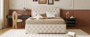 Upholstered Platform Bed With Trundle And 2 Sets Of USB Ports On Each Side, Fabric - R&R Furniture Gallery (Fountain Valley, CA)
