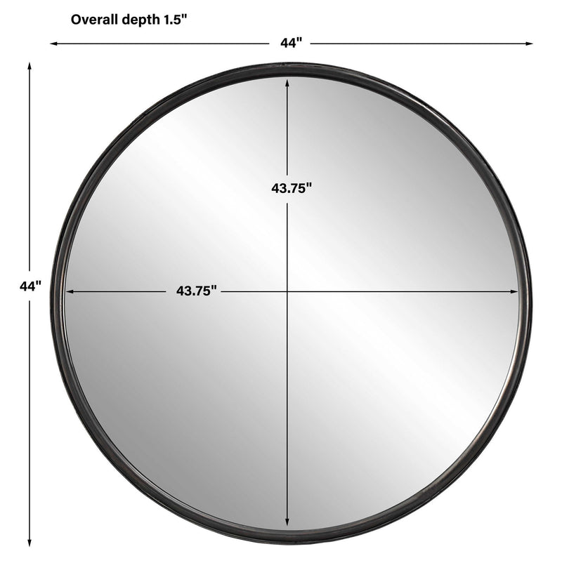Round black accent mirror by Uttermost, featuring a sleek frame and modern design, perfect for contemporary interior decor.