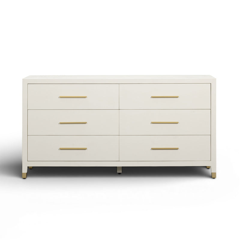 Dani - Faux Shagreen 6-Drawer Dresser - Cream - R&R Furniture Gallery (Fountain Valley, CA)