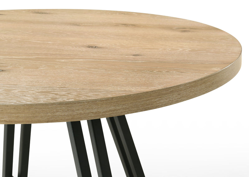 Tate - Round Dining Table With Cream Color Upholstered Chairs (Set of 5) - Oak Finish - R&R Furniture Gallery (Fountain Valley, CA)