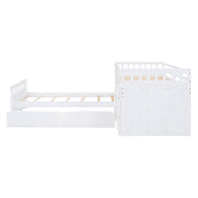 DreamHaus loft platform bed with seven drawers, full guardrails, modern L-shape design, space-saving for bedroom storage.
