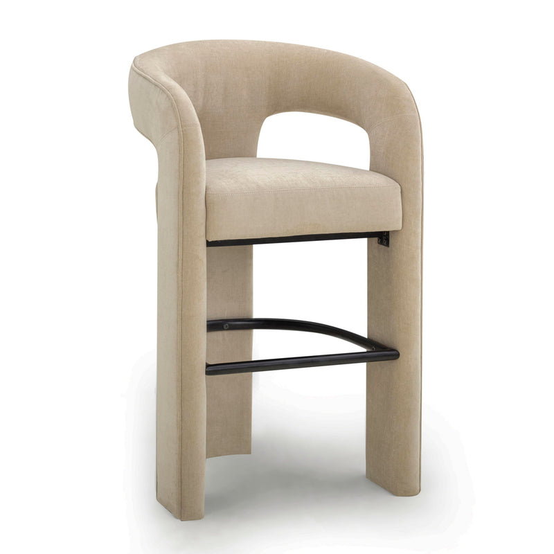 TOV Furniture Malone counter height stool with wooden legs and cushioned seat, suitable for kitchen or bar area.