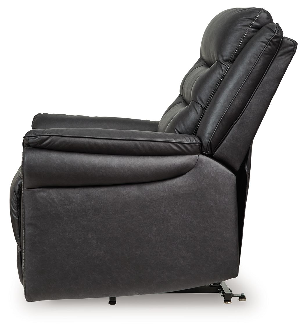 Signature Design by Ashley Oatman Power Lift Recliner in fabric with plush cushioning and a sturdy lift mechanism.