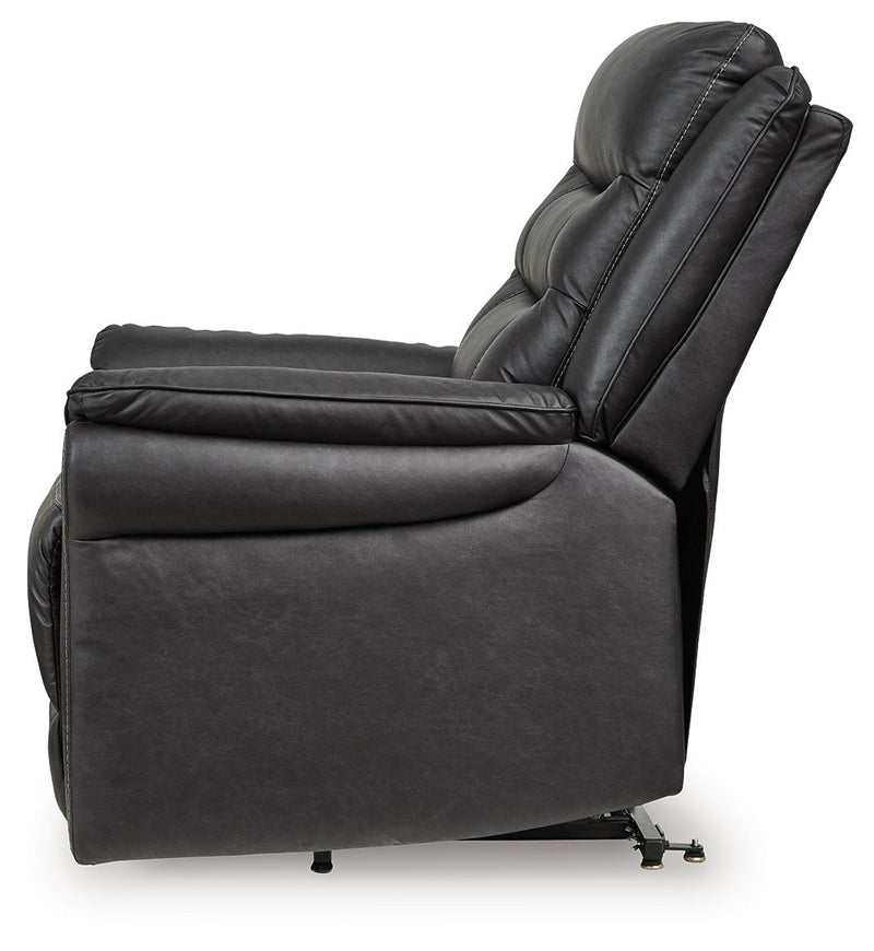Signature Design by Ashley Oatman Power Lift Recliner in fabric with plush cushioning and a sturdy lift mechanism.