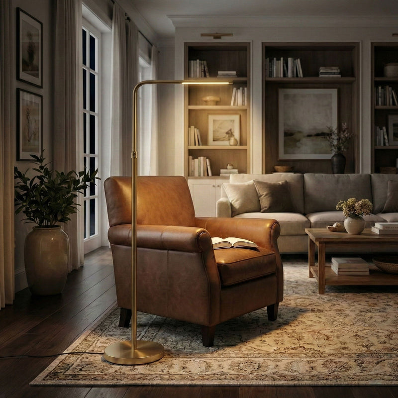 Verve - Floor Lamp With On / Off Switch Adjustable LED Round Base - Gold - R&R Furniture Gallery (Fountain Valley, CA)