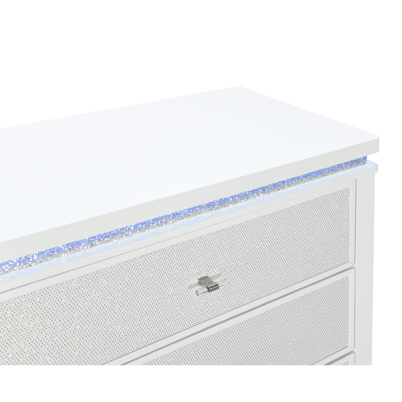 Adalid - Nightstand With Glittered Drawer Front And LED Lighting - White - R&R Furniture Gallery (Fountain Valley, CA)