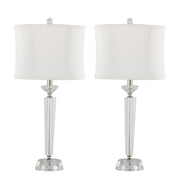 Set of two Lumi Source Diamond Torch contemporary crystal table lamps with clear and off-white shades and polished nickel bases.