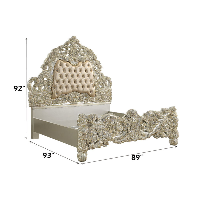 Sorina - Eastern King Bed - Synthetic Leather & Antique Gold - R&R Furniture Gallery (Fountain Valley, CA)