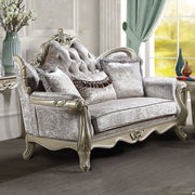Libertee - Loveseat With 3 Pillows - Beige Fabric & Champagne - R&R Furniture Gallery (Fountain Valley, CA)
