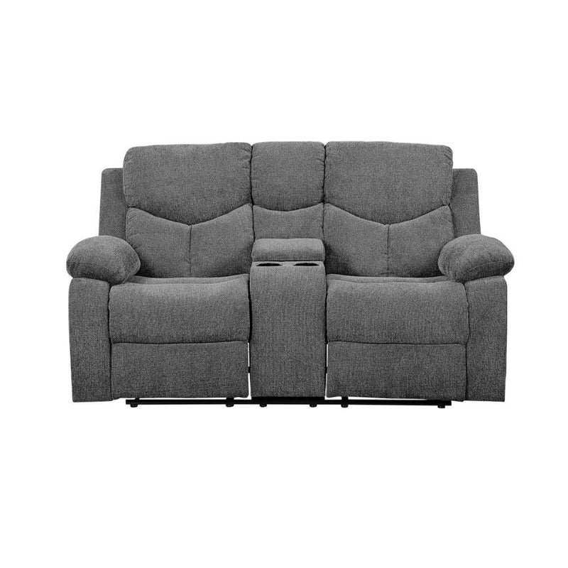 Kalen - Motion Loveseat With Console - Gray Chenille - R&R Furniture Gallery (Fountain Valley, CA)