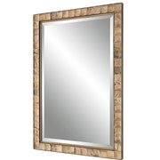 Light brown coconut shell accent mirror by Uttermost, featuring a natural coconut shell frame with textured, organic design.