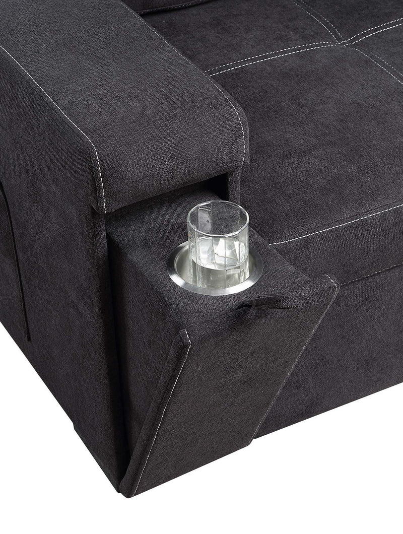 Toby - Woven Fabric Reversible Sleeper Sectional Sofa With Storage Chaise Cup Holder Charging Ports And Pockets - R&R Furniture Gallery (Fountain Valley, CA)