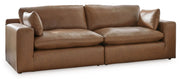 Emilia - 3 Pc. - 2-Piece Sectional Loveseat, Ottoman - Caramel - R&R Furniture Gallery (Fountain Valley, CA)