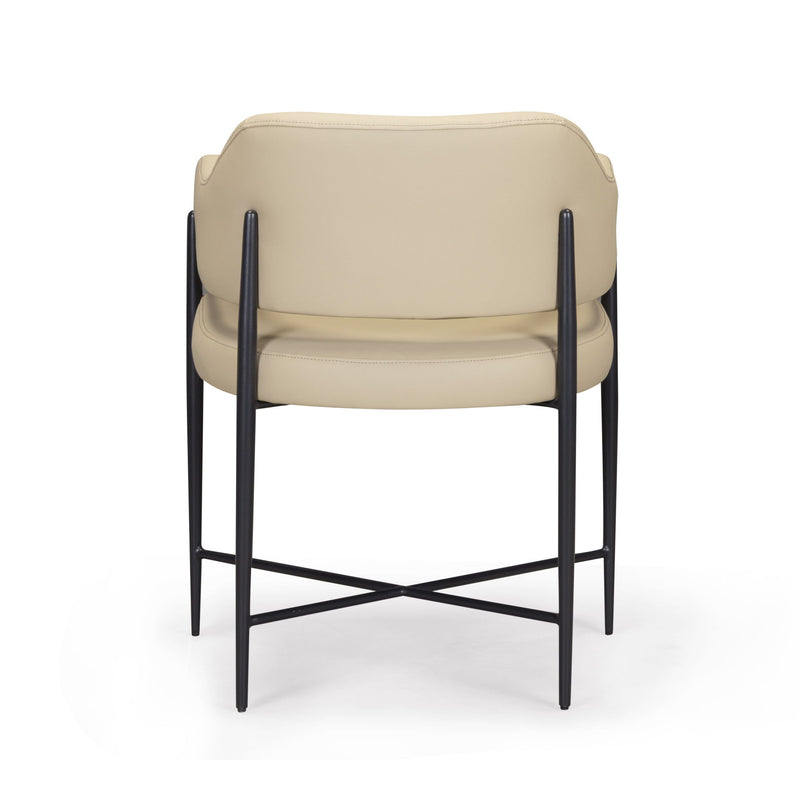 Sezanne vegan leather taupe arm chair by TOV Furniture, showcasing modern design and plush seating with wooden legs.