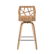Lumi Source Folia mid-century modern counter stool set with wooden seats and metal footrests, ideal for kitchen or bar seating.