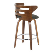 Set of two Lumi Source Cosini mid-century modern fixed height barstools with swivel and round footrest, featuring sleek wooden design.