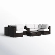 Elegant 4 Person Wicker Patio Seating Set With Cushions And Glass Top Table - R&R Furniture Gallery (Fountain Valley, CA)